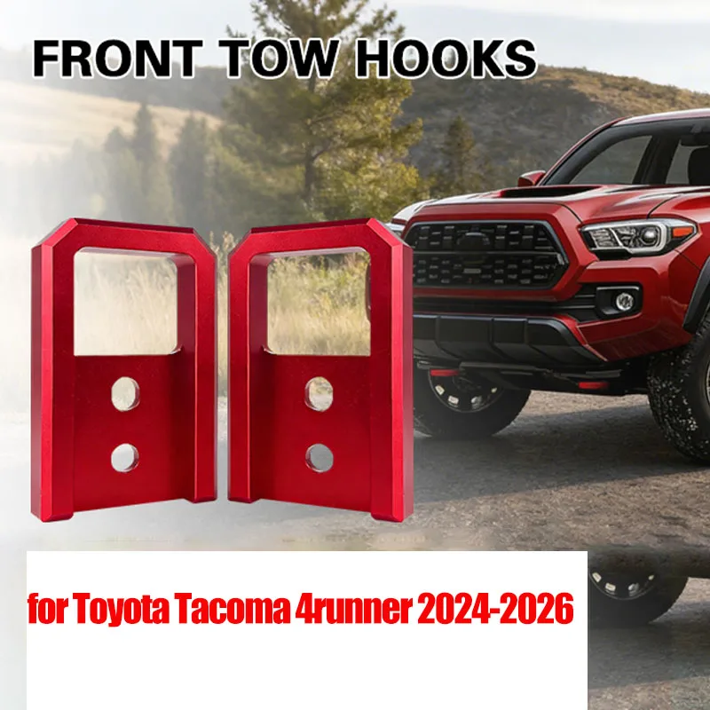 2 Pcs Tow Hooks for Tacoma 2024-2026/4Runner 2025-2026, T6061 Aluminum Alloy, Powder Coated Recovery Hook Kits Red