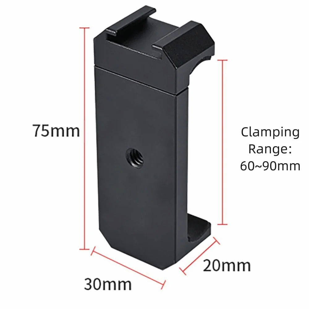 Universal Phone Tripod Mount 1/4'' Screw Hole Spring Clamp Smartphone Holder Multi-angle Cold Shoe Slot Phone Clip Photography