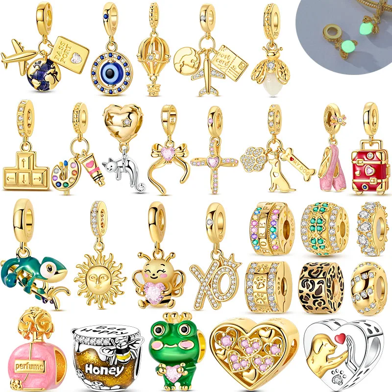 

100% 925 Sterling Silver Gold Series DIY Pendant Beads Inlaid With Zircon Chameleon Pendant Suitable For DIY Bracelet Making