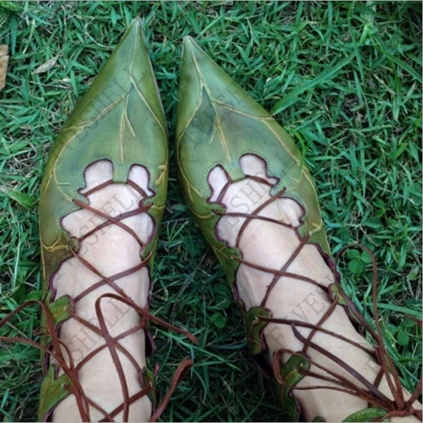 القرون الوسطى الرجعية النساء القوطية Elf الساحرة يترك أحذية الدانتيل تأثيري زي Vintage قصر الأميرة كرنفال أحذية الحفلات فارس