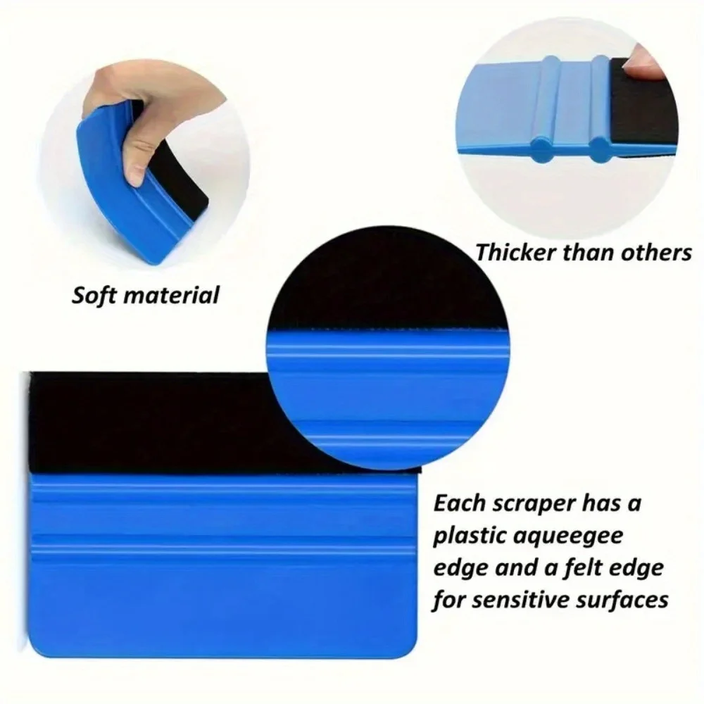 9pcs Set of Tools for Car Vinyl Wrapping Includes Blue Squeegee Five Blades a Dual Sided Blue And Black Scraper Felt Edge Tool view 2