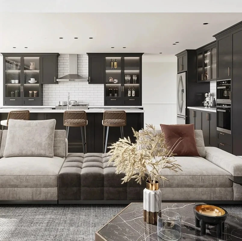 Desain Lemari Dapur Shaker Kustom, Furnitur Dapur Hitam, Lemari Dapur Rumah, Lemari Modern