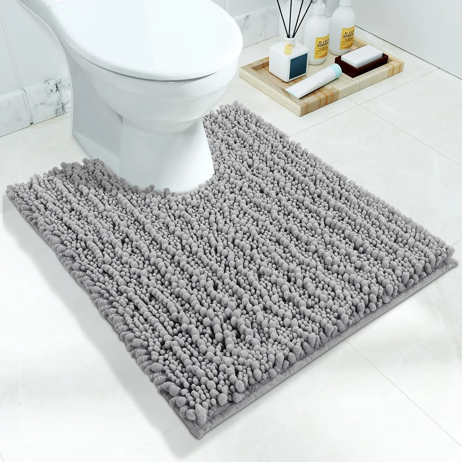 

Ultra Soft U-Shaped Toilet Rug 24x20 Inch - Absorbent Chenille Bath Mat, Non Slip & Quick Dry, Machine Washable, Gray