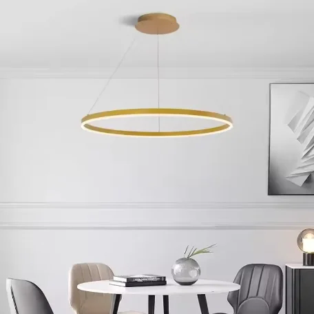 Lampu Gantung Led Cincin Tunggal Minimalis Nordic Lampu Gantung Liontin Kilau Lingkaran Aluminium Perlengkapan Lampu Led Dapat Diredupkan