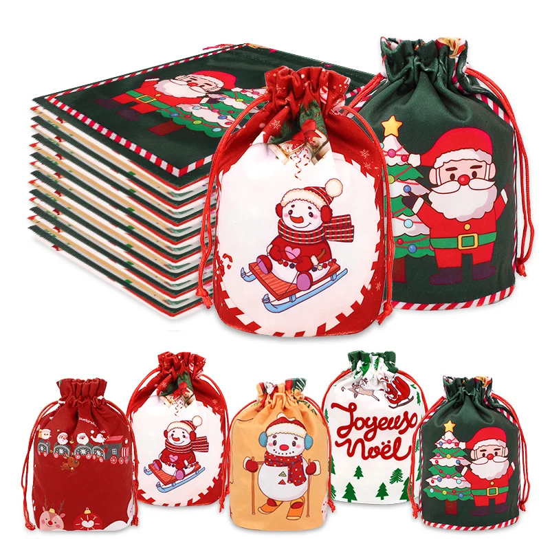 

5pcs Christmas Drawstring Gift Bag Cartoon Candy Cookie Apple Wrap Bag Kids New Year Party Favors Supplies Christmas Decoration