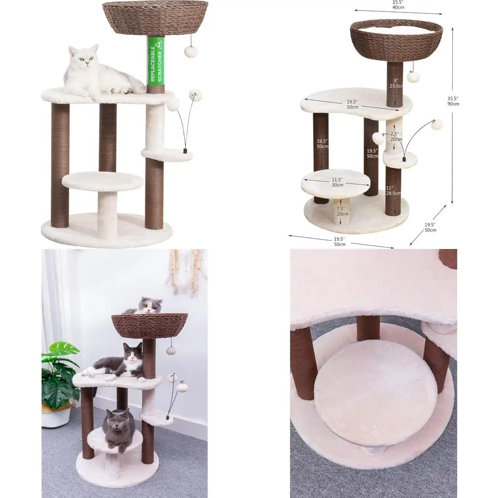 Torre de actividades para gatos con cesto de papel y características de escalada de varios niveles