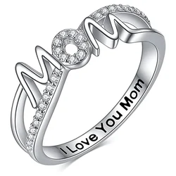 Huitan Dazzling Mom Rings with Cubic Zirconia Simple Stylish Anniversary Gift for Mother/Wife Fashion Women Rings Chic Jewelry