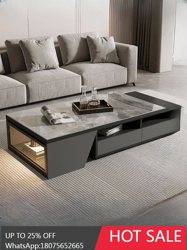

MJY rock slab glass home new living room custom retractable coffee table TV cabinet