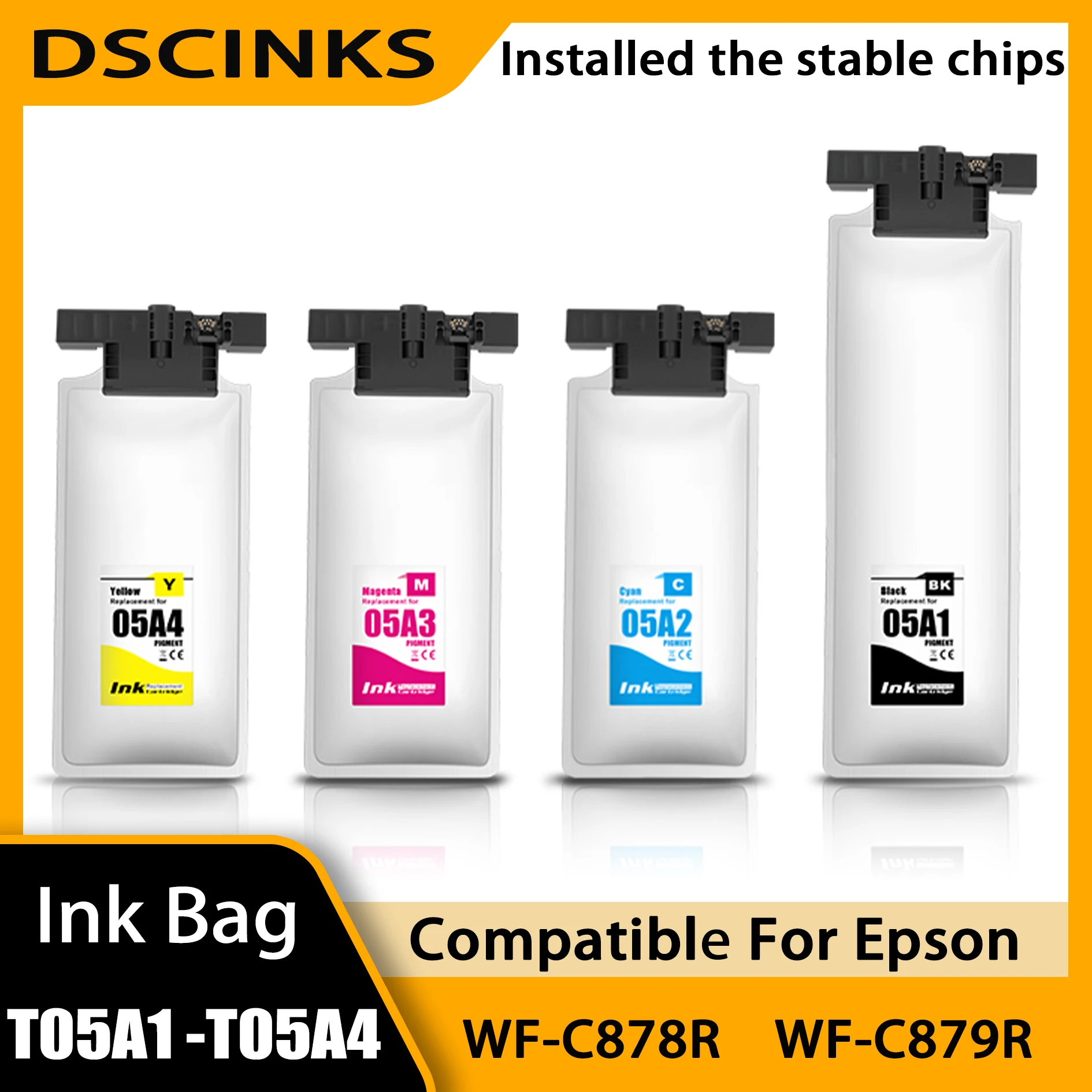 T05A1 Ink For Epson T05A1 T05A2 T05A3 T05A4 Ink Cartridge For Epson Workforce WF-C878R WF-C879R Printer T05A Ink Bag With Chip