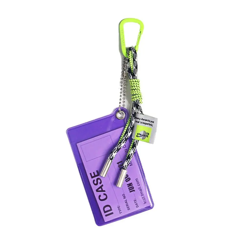 Fluorescent Color Card Holder Lanyard PVC Material Metal Keyring ID Card Strap Weave Rope Transparent Credential Holder