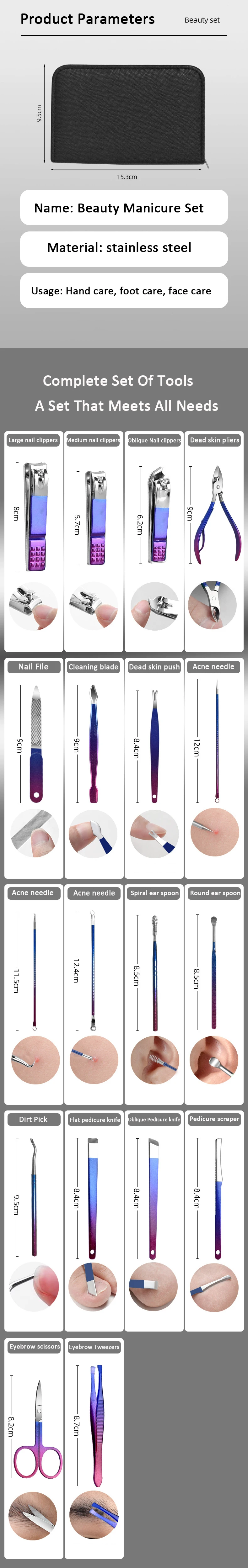 6-teiliges Set, professionelles Maniküre- und Pediküre-Set aus Edelstahl, Präzisions-Nagelpflege mit Reiseetui und Nagelknipser-Schere – Detail 4