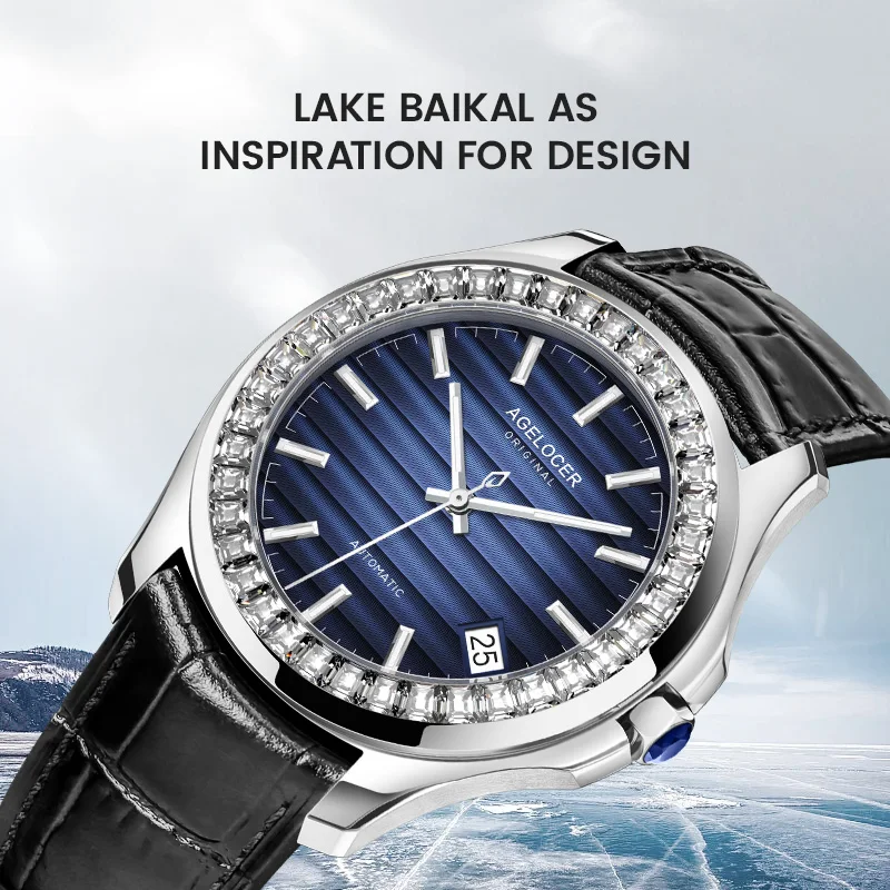 AGELOCER Original Baikal Watch Men's Big Calendar Business Formal Automatic Mechanical Watch Diamond Watch Birthday Gift for Men