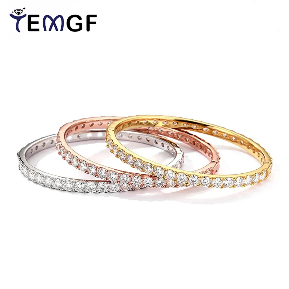 

TEMGF Full 4mm Moissanite Bracelet S925 Sterling Silver Bangle for Women Classic Sparkling Fine Jewelry Birthday Date Love Gifts