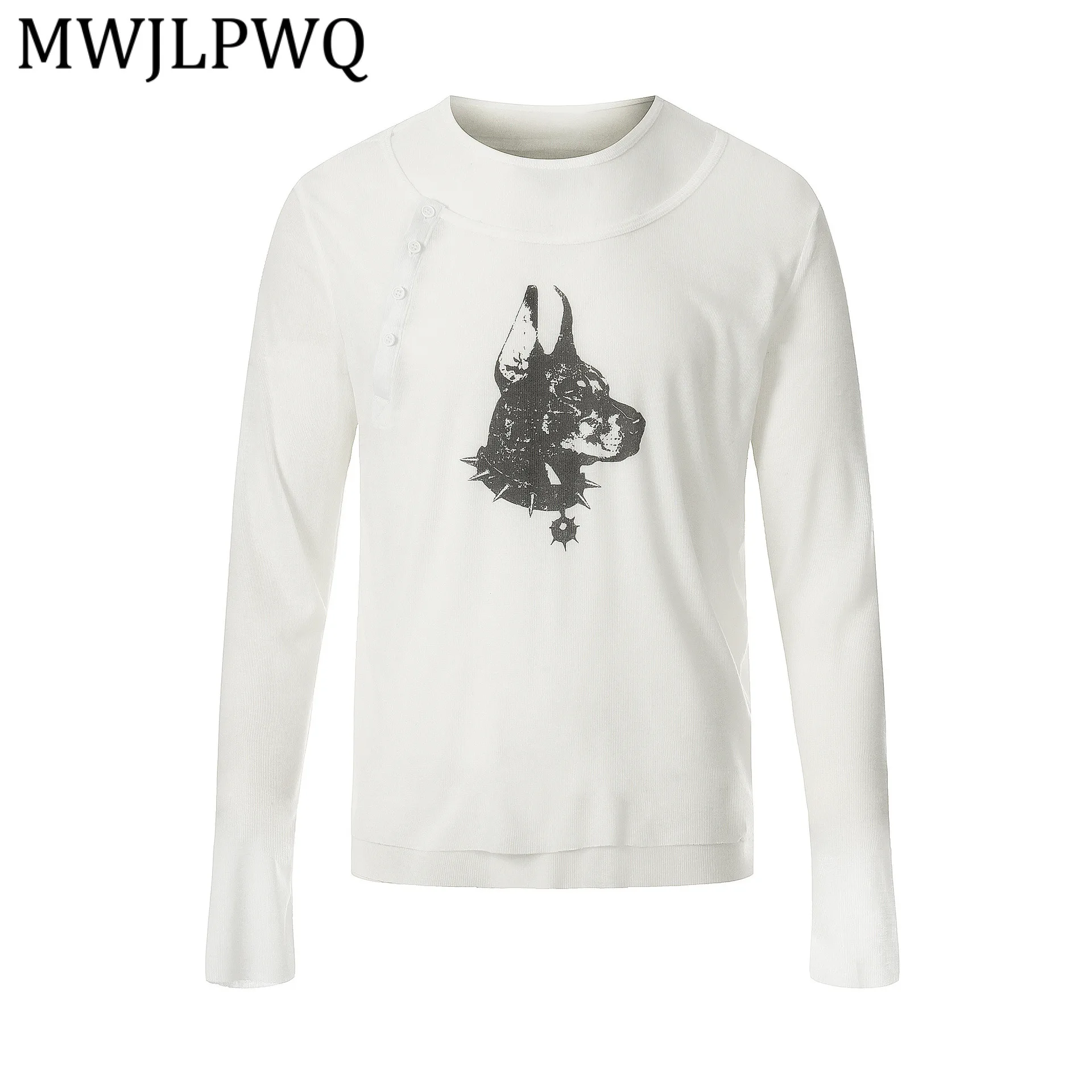 

MWJLPWQ Street Style Unique Pattern T-Shirt For Men American Simple Design Round Collar Long Sleeve Tops 2026 Spring New 14770