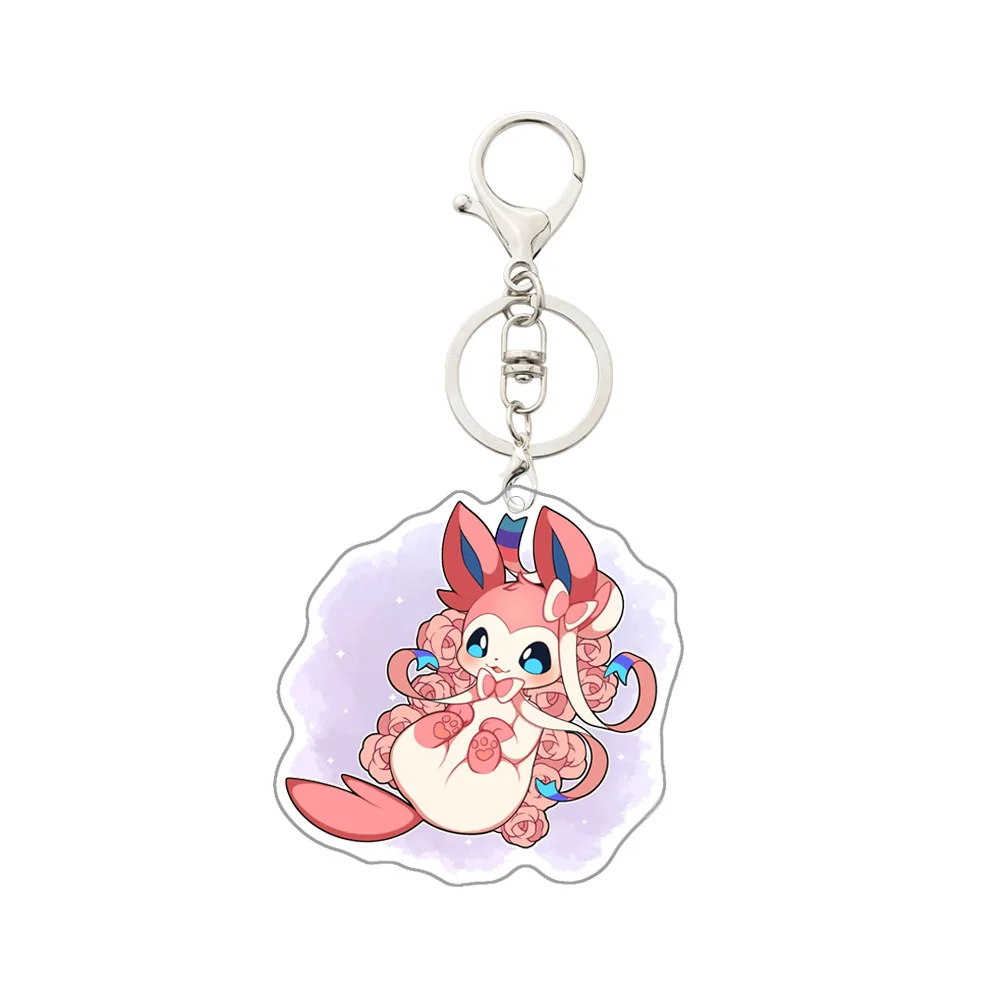 Pokemon Sylveon Vaporeon Eevee Jolteon Glaceon Leafeon Espeon Flareon Flower Series Acrylic Keychain Decoration Accessories