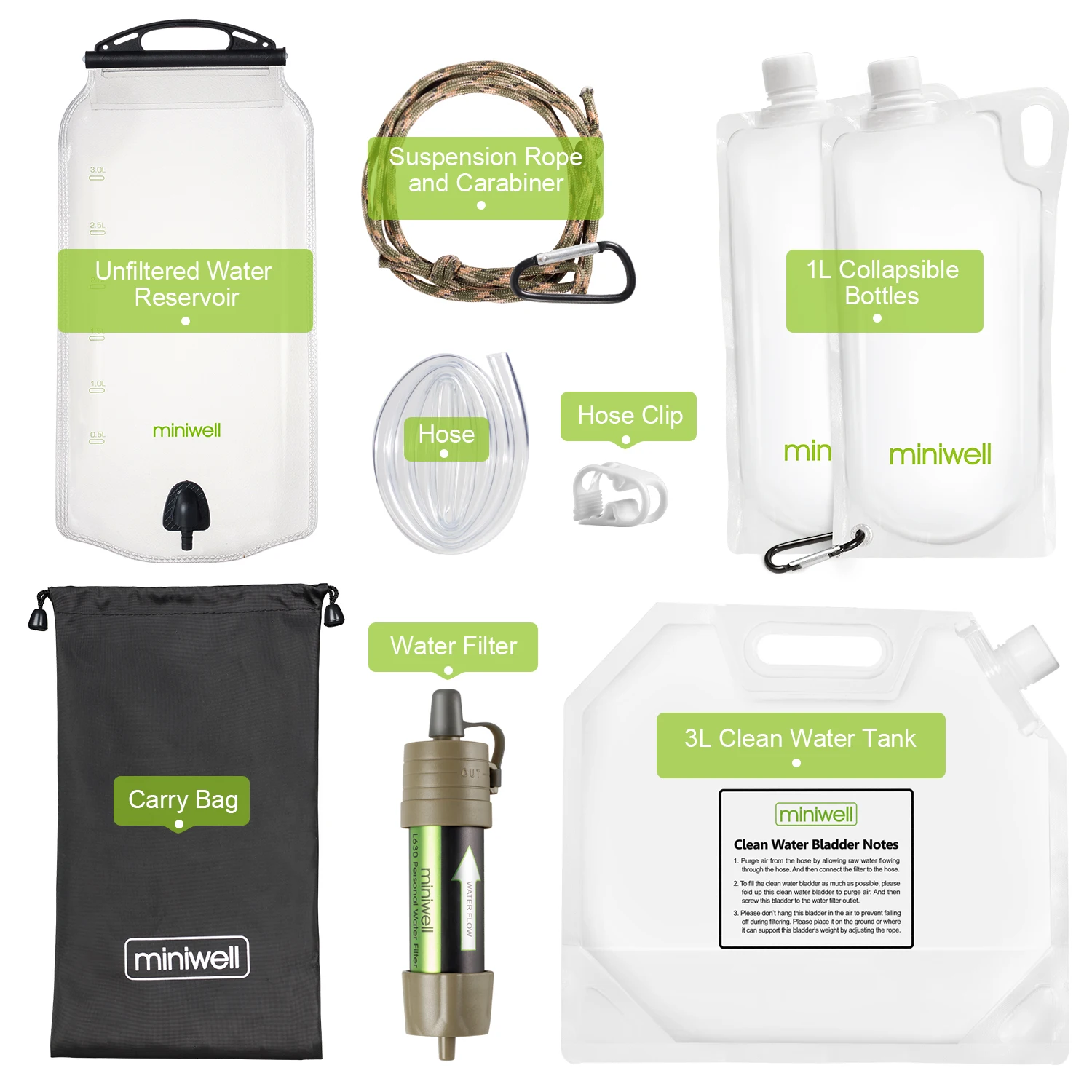 Miniwell L630 Persoonlijk campingzuiveringswaterfilterrietje voor overlevings- of noodbenodigdheden
