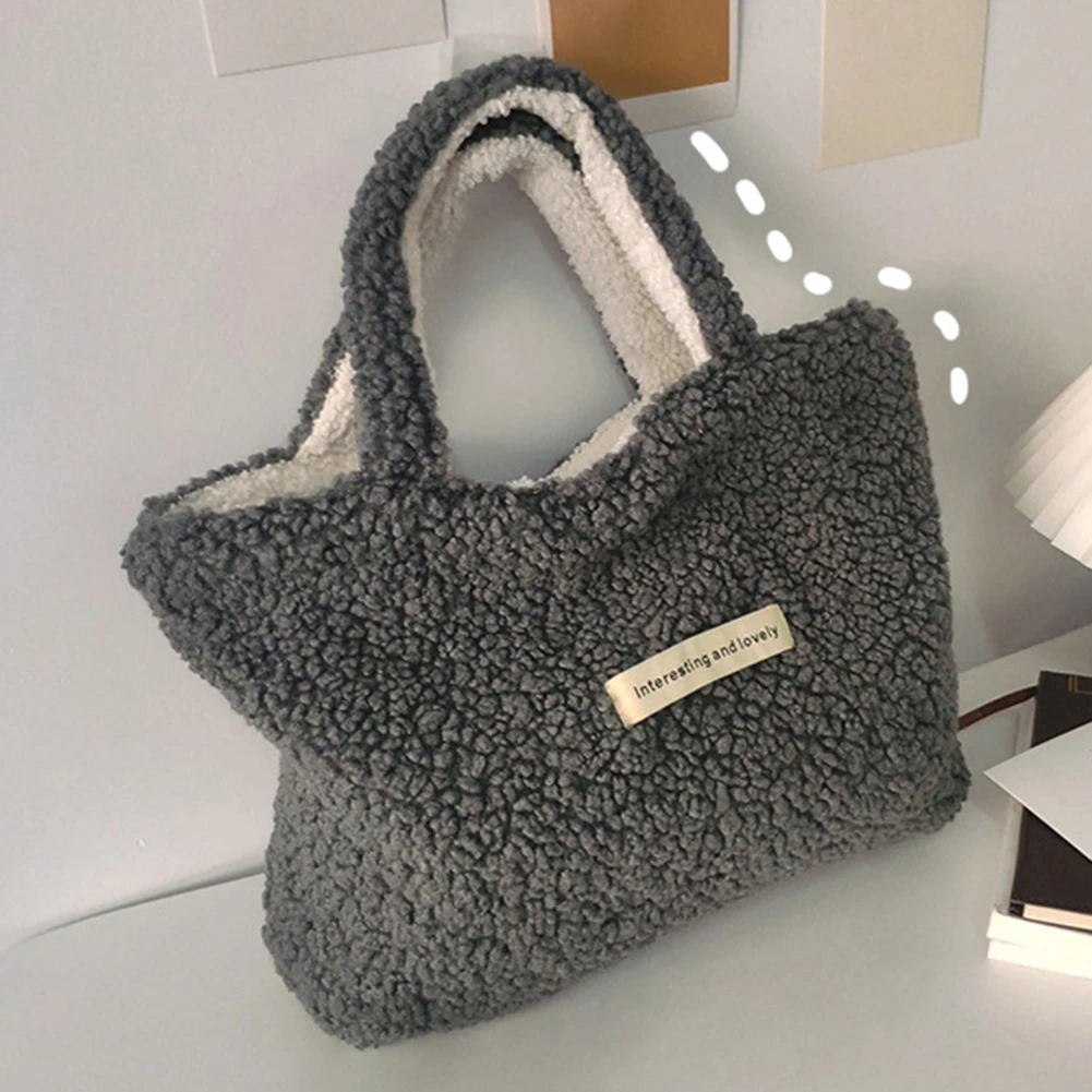 Double Sided Lamb Wool Handbag Autumn/Winter Women\'s Warm Shoulder Bag Ladies Large Capacity Totes Fashion Faux Fur Underarm Bag