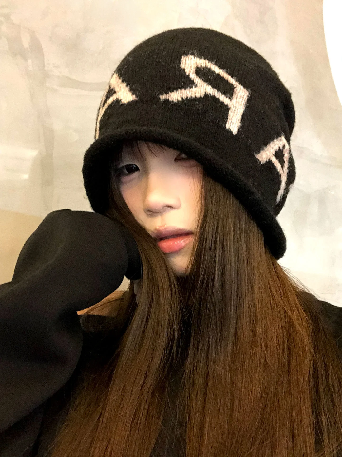 American Style Knitted Cuffed Beanie Women's Fashionable Autumn Hat Large Circumference Small Face Effect Casual Letter Cap