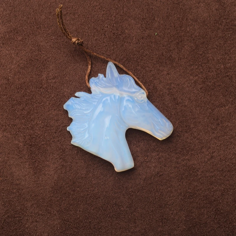 

Handmade Opalite Stone Pendant Beads Horse Head Shape Fashion Handcarved 38x46x9mm 23g