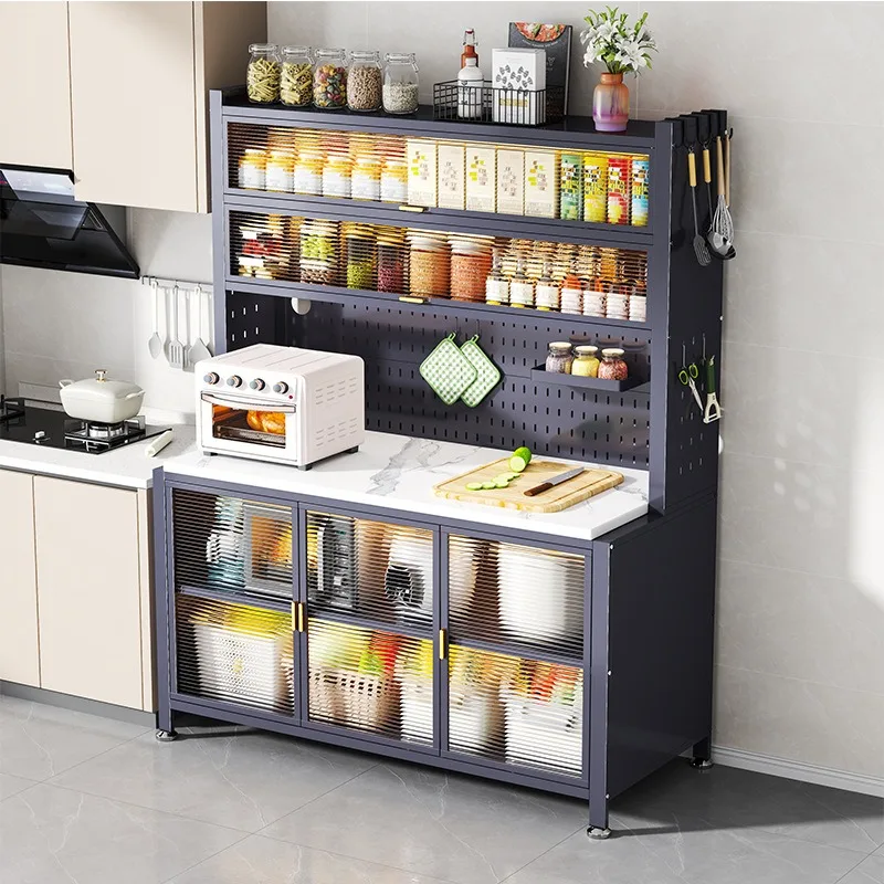 

Kitchen Shelves Side Cabinets Lockers Floor to Floor Dustproof Microwave Oven Dishes Multifunctional