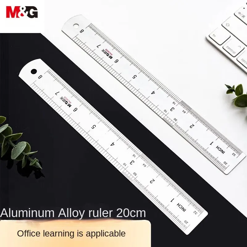 M&G Stationery 20cm Aluminum Alloy Ruler Measuring Drawing Scale Ruler Two-way Scale Office Supplies School Stationery