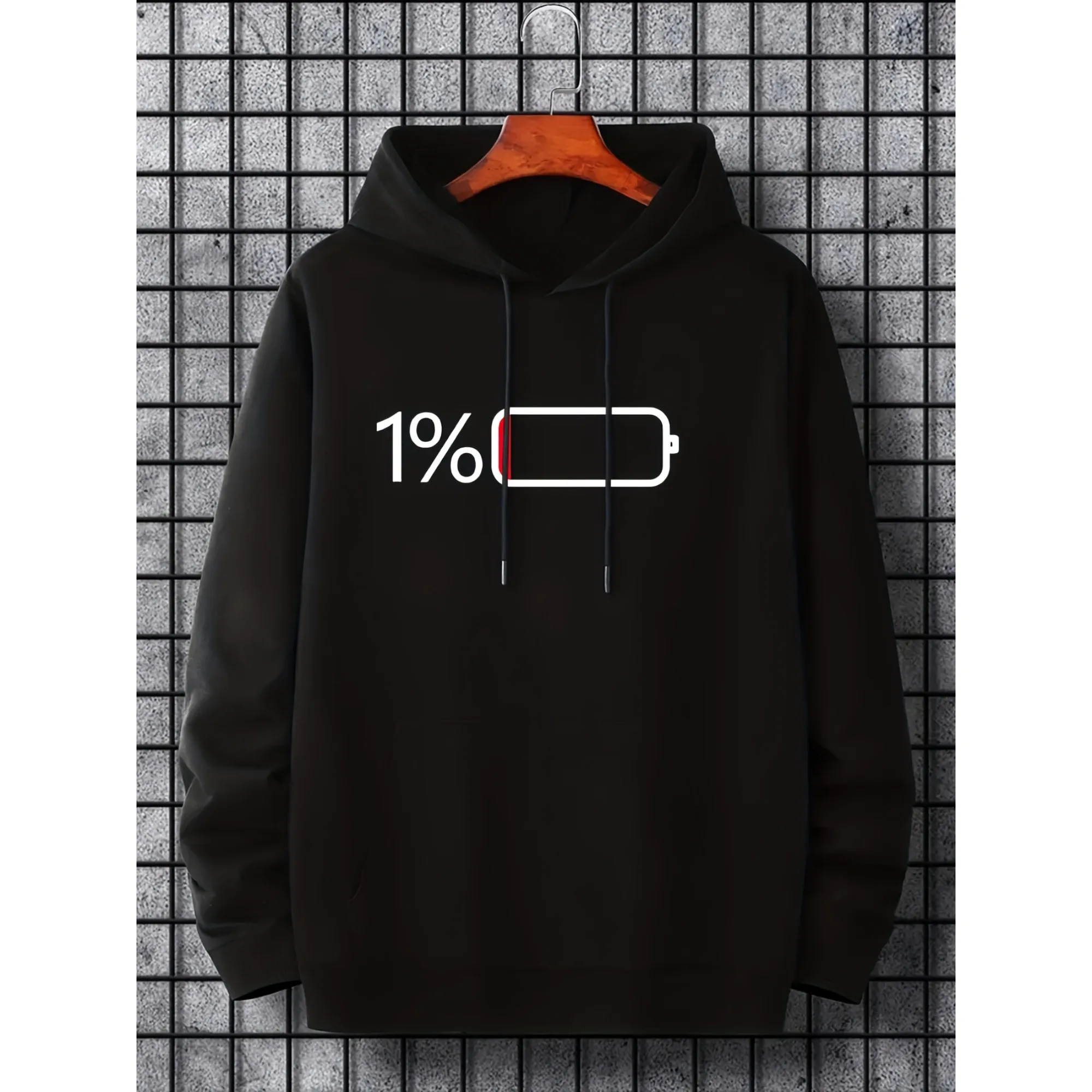 

Funny Hoodie Low Battery 1 Percent Print Sweatshirt Casual Black Pullover Unisex Streetwear Hoodie for Men Women Autumn Winter