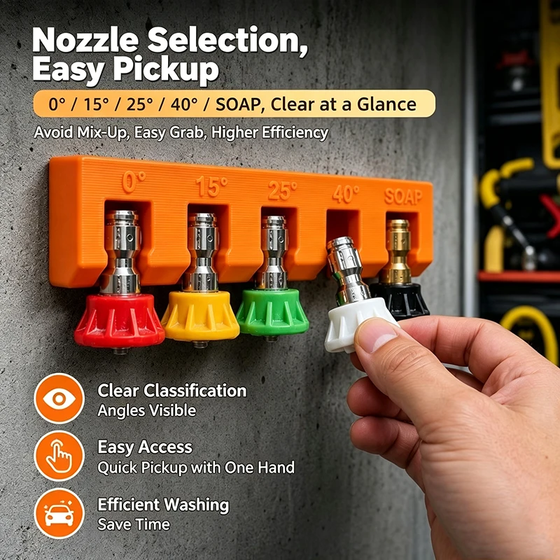 5 Slots 1/4 Inch Quick Connect Pressure Washer Nozzle Organizer, Wall Mount Nozzle Holder, Suitable For Car Wash Shops & Garages