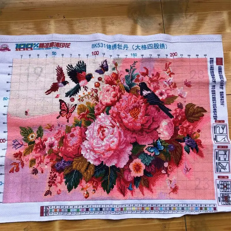 2024 Cross Embroidery New Exquisite Peony Handmade Full Embroidery Finished Product Simple Modern Living Room Decoration Hanging