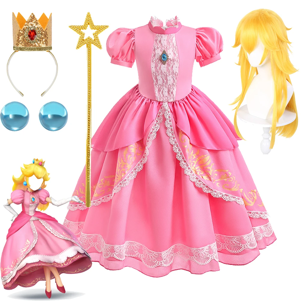 

Peach Princess Dress Up For Girls Halloween Costume Girl Movie Role Playing Costume Birthday Party Stage Performace Outfits