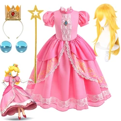 Vestido de princesa melocotón para niñas, disfraz de Halloween, película, juego de rol, fiesta de cumpleaños, trajes de actuación escénica