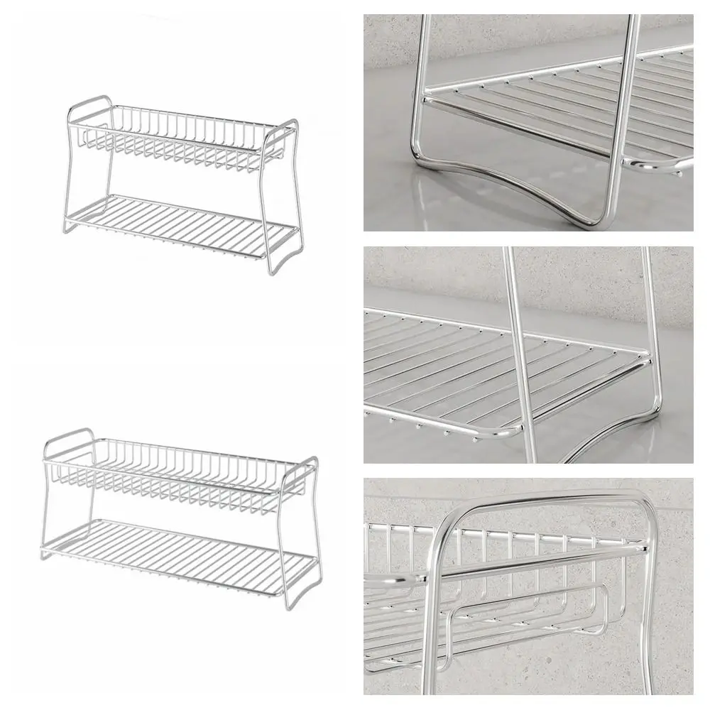 Space-saving Multifunctional Spice Rack Non-slip Feet Double-tiered Kitchen Storage Shelf Stainless Steel Scratchproof