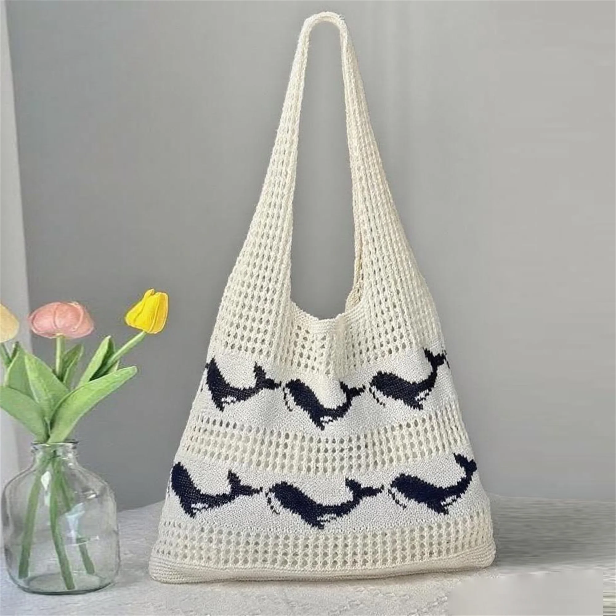 

Women s Handmade Crochet Tote Bag with Seahorse Design Stylish Shoulder Purse Knitted Beach Handbag for Summer