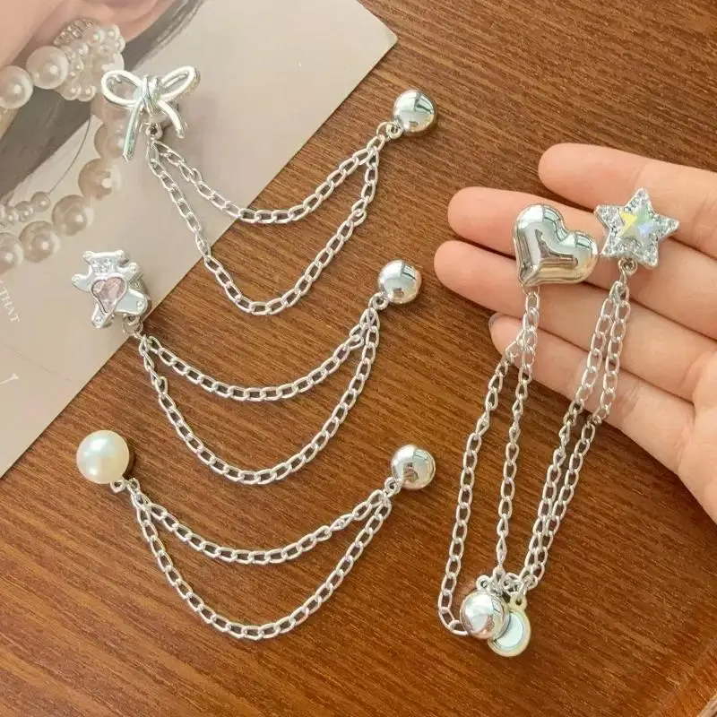 2Pcs Adjustable Trouser Leg Hem Clips with Chain Tassel Multi-Function Clothing Fastening Clips for Shopping
