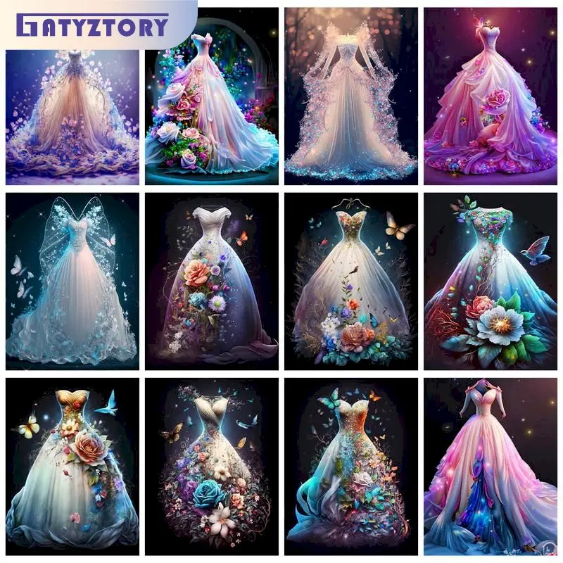 

GATYZTORY Painting By Numbers With Frame Wedding Dress Coloring On Numbers For Adults Paint On Canvas Diy Crafts Wall Decors