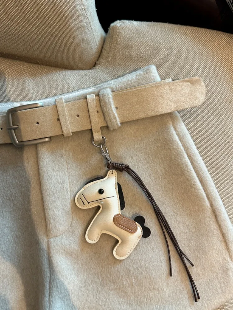 Zimowe spodnie z wysokim stanem, szerokimi nogawkami, wełniane, damskie, z ozdobnym paskiem, spodnie do botków, codzienne, do pracy.