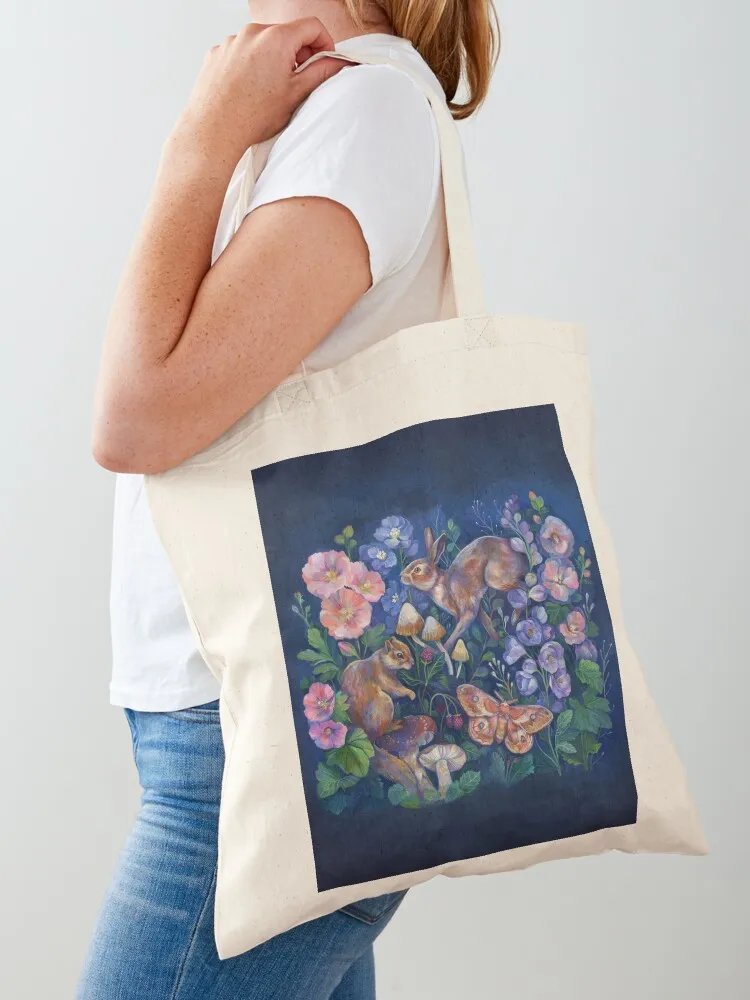 

Rabbit Floral Garden Tote Bag Canvas shoulder bag canvas tote Cloth bag shopping logo