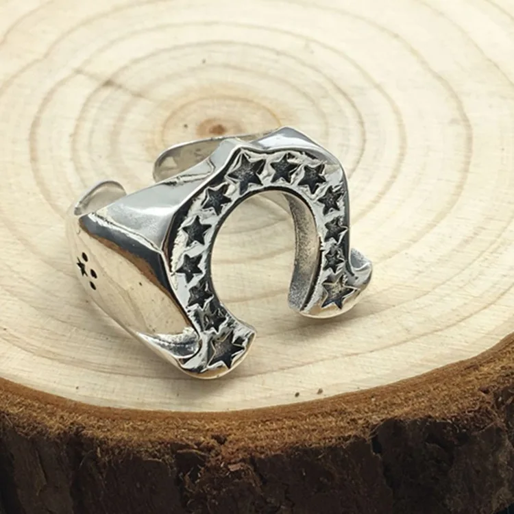 New S925 sterling silver ornament ring five-pointed star Korean style Dongda door decoration men's and women's fashion