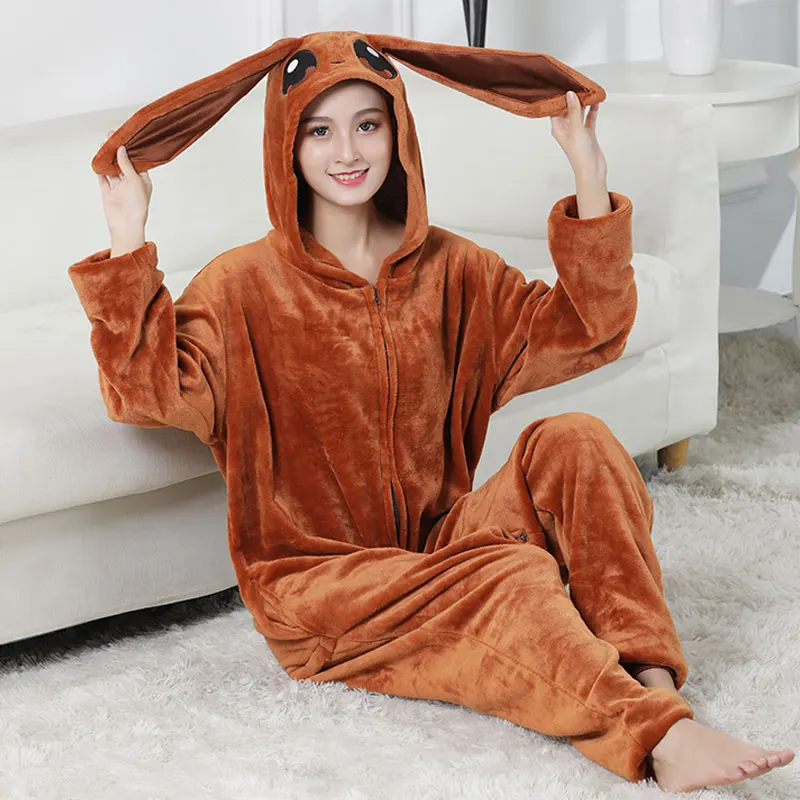 Pokemon Eevee Costume Adult Men Women Onesie Anime Cosplay Outfit Halloween Festival Party Kigurumis Winter Flannel Warm Suit
