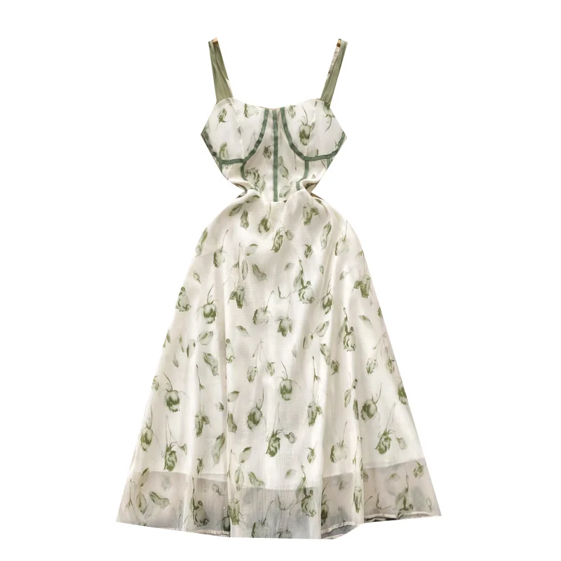 ALPHALMODA-Robe à bretelles florales pour femmes, style français, imprimé de fleurs douces, robe à bretelles, décontracté, vacances, soleil, été, nouveau