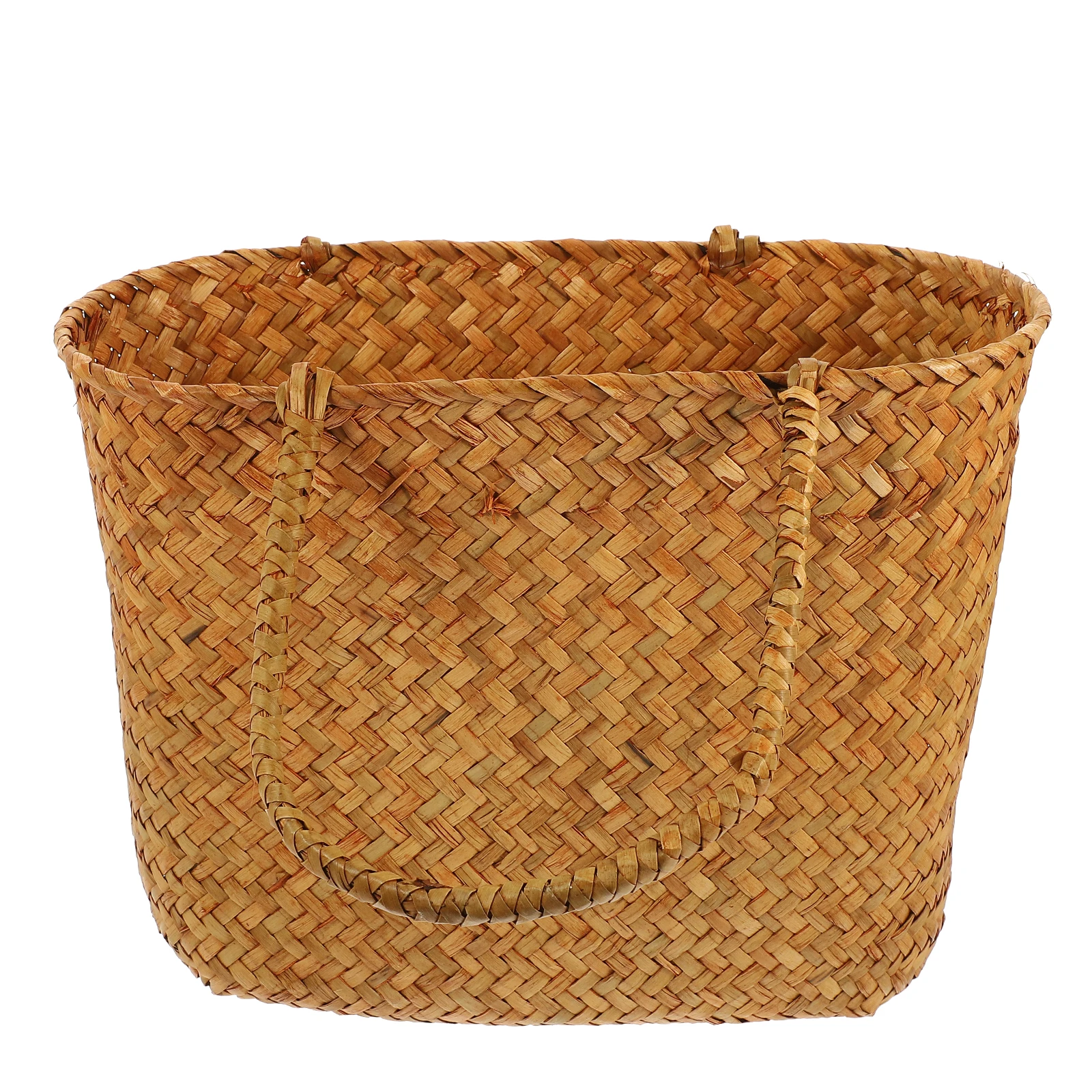 

Straw Woven Basket Orange Picnic Props Tote Wicker Shopping Handles Natural Large Storage Container Outdoor Portable