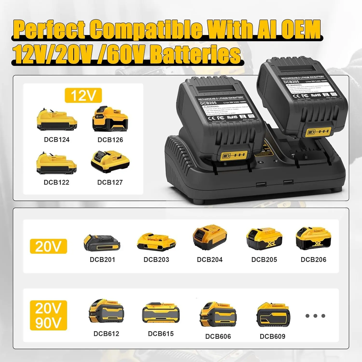 DCB102 3A Fast Dual Charger For Dewalt DCB201 DCB204 DCB207 DCB122 DCB124 DCB127 For 12V 20V Lithium Battery - view 6