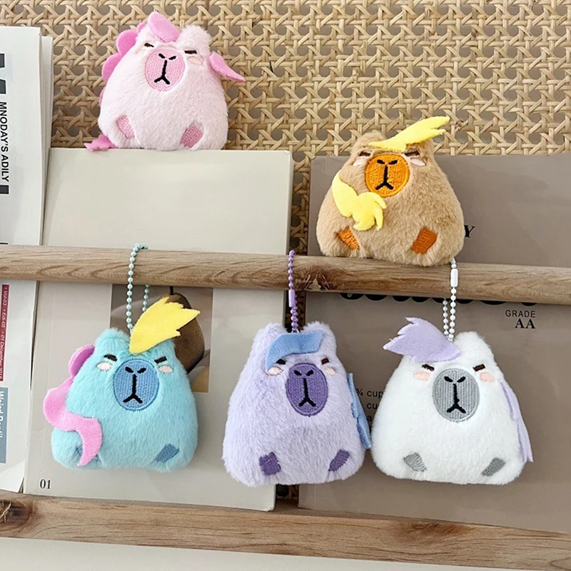 Color Capibara Plush Toy Cartoon Capybara Pendant Soft Stuffed Doll Keychain Car Key Ring Backpack Bag Decor