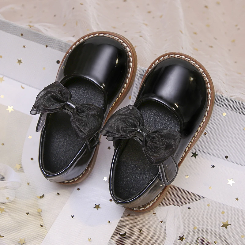 Kids Leather Shoes Basic Mary Jane Shoes for Student Black School Shoes for Baby Girls Platform Princess Bow Flats Oxford Shoes