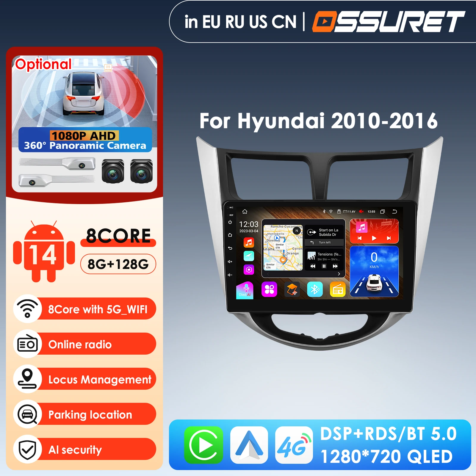 

9-дюймовый QLED-экран для автомобиля, 8 ГБ ОЗУ + 128 ГБ ПЗУ, Android Auto Radio 7862 для Hyundai Solaris Accent Verna 2010-2016, навигационная мультимедийная система