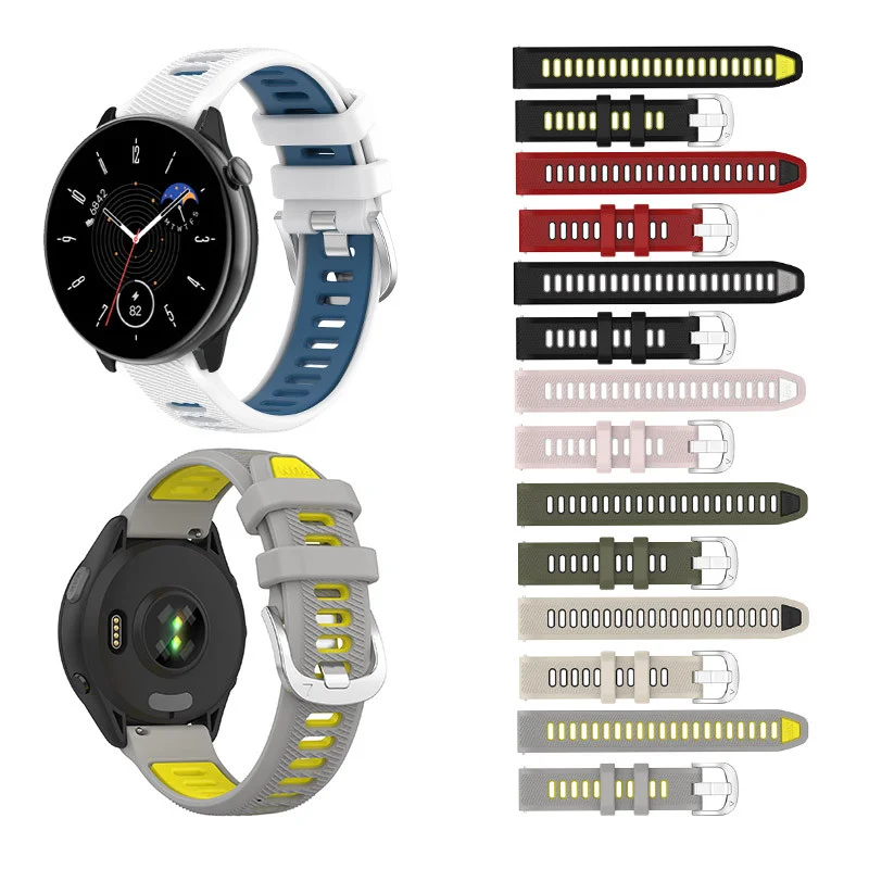 

20 22 мм спортивный силиконовый ремешок для часов Huami Amazfit GTS GTR 2 2e 3 4 Mini Pro GTR 42 47 PACE Stratos 2s 3 аксессуары для браслета