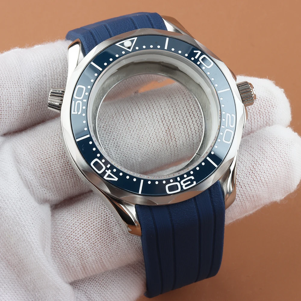 NH35 41MM Rubber Strap Bracelet for Seamaster 300 Men‘s Case Stainless Steel Waterproof For Seiko NH35 NH36 Automatic Movement