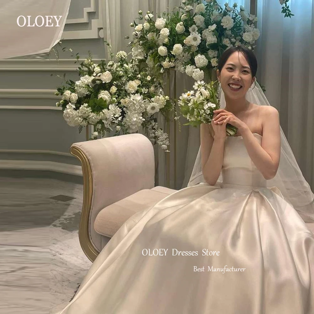 OLOEY Simple A Line Soft Satin Wedding Dresses Korea Floor Length Corset Back Bridal Gowns Vestidos de noiva