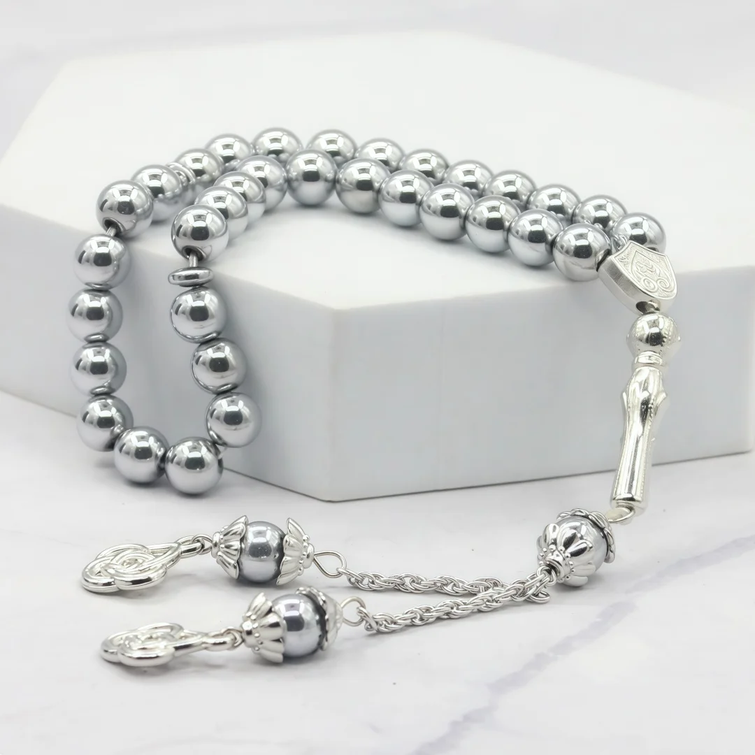 Tasbih musulman en pierre naturelle, 33 perles de 8 mm, chapelet de prière islamique, Dhikr quotidien, Subha, idéal pour le Ramadan, le Hajj, l'Omra, souvenir, cadeau