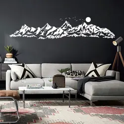 Large Mountains Wall Decal for Kids Room Nursery ,Moutains with Sun Birds Decals, Mountains Bedroom Art Removable Sticker 3C70