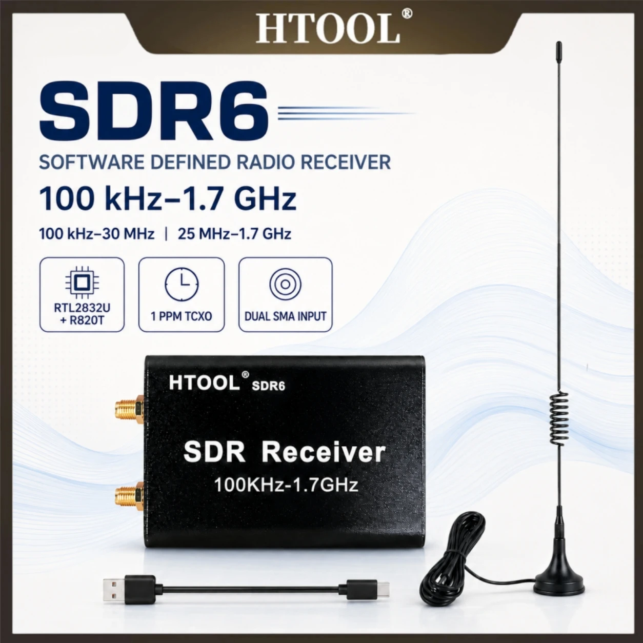 HTOOL SDR6 RTL-SDR Receiver Full Band Receiver SDR Software Signal Receiver R...